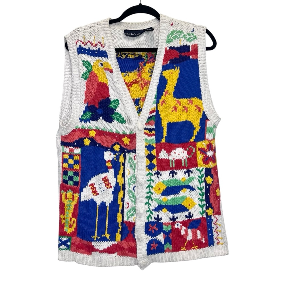 The Eagle's Eye Colorful Animal Graphic Sweater Vest Medium